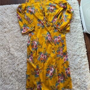 Boohoo Mustard Floral Long Sleeve Wrap Dress
